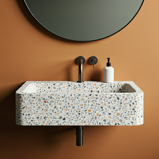Terrazzo wastafel in minimalistische badkamer